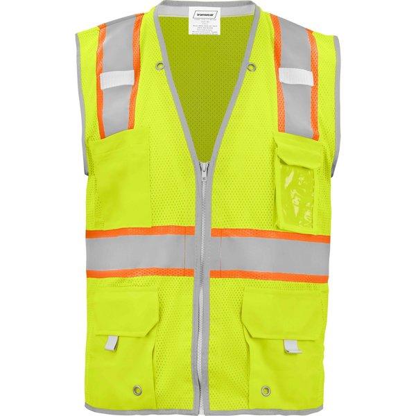 Ironwear Safety Vest Class 2 w/ Zipper, Radio Clips & Badge Holder (Lime/2X-Large) 1241-LZ-RD-CID-2XL